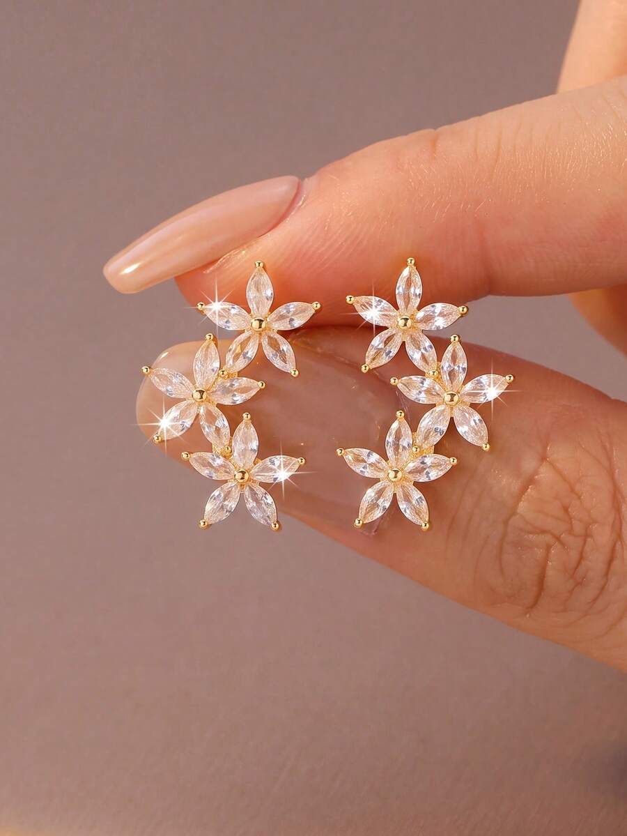 2pcs/Set Soft Luxury Elegant Women's Earrings Suitable For Daily Commute, Date, Evening Party, Holiday Wear - Flower - View 1