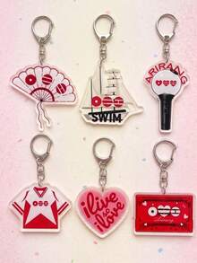 1pc/6pcs Bangtang K-Pop Keychains, Including Folding Fan, Sailboat, Lightstick, Jersey, Heart And Cassette Tape Designs, Bag Charms, Suitable For Back To School, Gift For K-Pop Fans, Exquisite Collection, All Seasons. - Multicolor - View 5