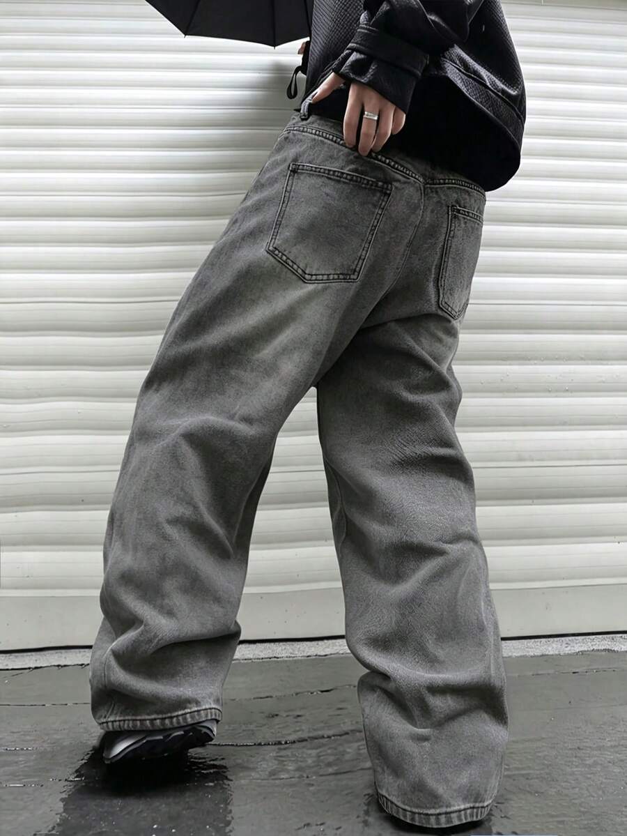 Men's Casual Denim Jeans With Pockets For Daily Wear - Grey - View 1