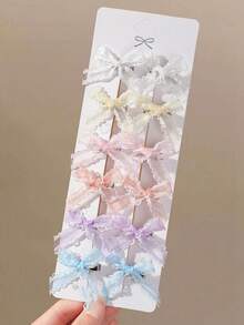 20pcs Girls Multi-Color Mesh Lace Fabric Bow Ribbon Hair Clips, Versatile Bangs Back Side Clip Hair Accessories For Daily Wear - Multicolor - View 3