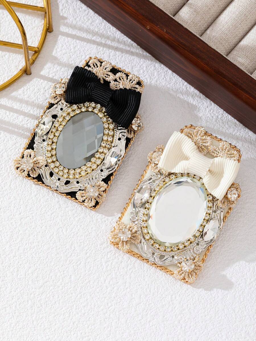 1pc Square Fabric Rhinestone Bow Brooch, Vintage Baroque Style, Suitable For Suit, Coat, Shirt Decoration, Can Be Used As Holiday Gift Accessory