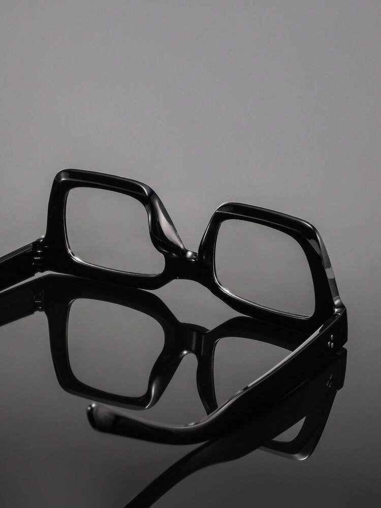 1 Pair Men's Thick Frame Rectangular Clear Lens Glasses, Chunky Retro Personalized Avant-Garde Fashion Eyewear, Suitable For Street Style, Casual Outings And Parties - Clear - View 5