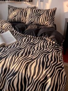 2/3Pcs/Set White Black Zebra Stripes Pattern Print Duvet Cover Set Without Filler Breathable Supersoft All-Season (1pc*Duvet Cover + 1/2pcs*Pillowcase, No Pillow Core), Soft Two Tone Design Bedding Set For Ideal For Bedroom - Multicolor - View 4