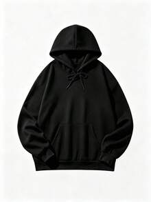 純色連帽套頭衛衣，女款 Y2K 風格連帽衫，秋季女款返校休閒黑色 - 黑色 - 查看 3