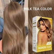 Milk Tea Brown Hair Color Set, 100ml+100ml Gentle Low Irritation Hair Dye Cream Set, Women Home DIY Hair Dye - Yellow 6.32 - View 3
