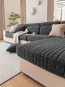 1pc Plaid Embossed High Elastic L-Shaped Sofa Cover, Soft Skin-Friendly Easy To Clean Scratch-Resistant Sofa Pad Protector, Machine Washable All Season Pet-Friendly Sofa Cover, Suitable For 1/2/3 Seater And L-Shaped Corner Sofa - Dark Grey - View 8