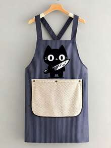 Cute Kitten Apron, Striped Apron, Easy To Wear,Kitchen Apron With Detachable Towels Black Cat Holding Knife With Two Pockets Durable And Easy To Clean, Ideal For Baking, Cooking, Home And Restaurant Use, Holiday Gift, Chef's Essential Apron - Multicolor - View 14