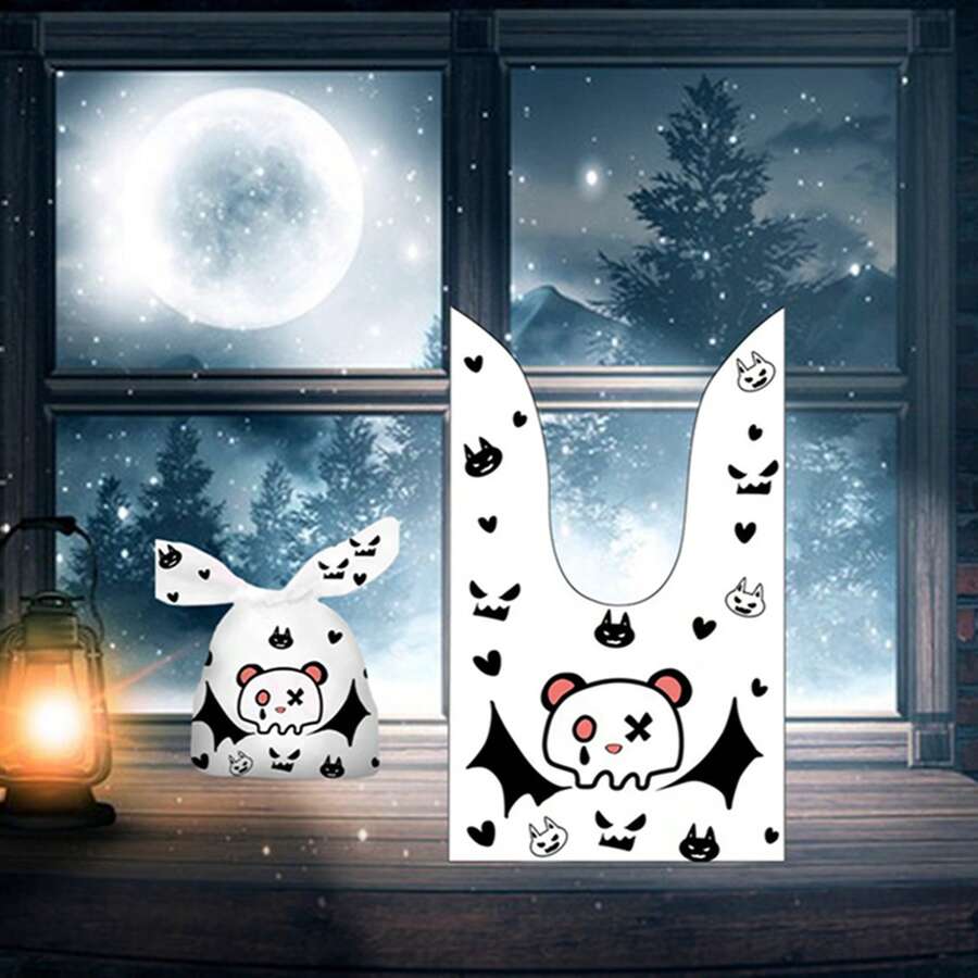 50 Pieces Halloween Rabbit Ear Snack Bag Halloween Rabbit Ear Candy Gift Bags Rabbit Goody Bags Halloween Bags Party Supplies - Pirate Skull - View 1