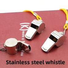 Lanyard Metal Whistle, Referee Whistle, Emergency Rescue Whistle, Outdoor Sports Competition Stainless Steel Large Size Whistle - A - View 3