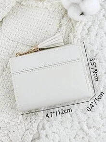 New Women's Short Wallet, Foldable Buckle Portable Cash, Credit Card Tassel Decorative Coin Purse, Suitable For Commuting And Travel - White - View 11