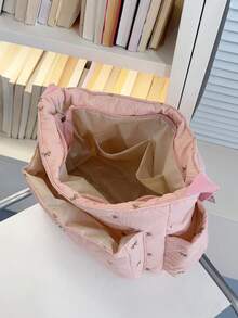 Cute Pink Bow Embroidery Messenger Bag, Quilted Diamond Pattern Crossbody Bag, Large Capacity Student Shoulder Bag - A - View 8