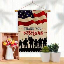2D Flat, 1pc Patriotic Military Tribute Garden Flag, Printed With American Flag And "Thank You Veterans" Design, Suitable For Home, Garden And Holiday Decoration, Holiday Garden Decor | Patriotic, Outdoor Decor, Patriotic Homeowner, Flag Only, Polyester Material, 12*18 Inches, Single-Sided Printing - A - View 7
