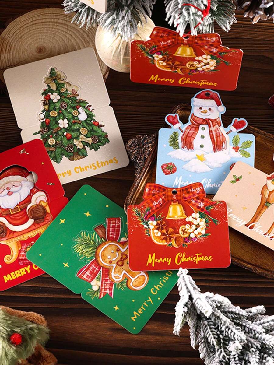 10-Pack Hanging Christmas Cards, 6 Creative Holiday Card Designs, Christmas Tree And Family Wall Decorations, Party Gift Decor Cards - Multicolor - View 1