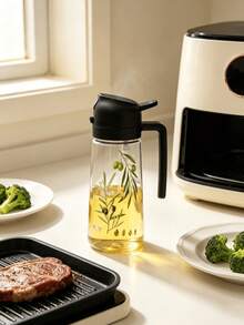 1pc Unique Hand-Painted Olive Branch Pattern Pp Oil Cruet, Unique Automatic Flip Lid Leak-Proof Oil Bottle With Handle, Exclusive Printed Olive Design Kitchen Olive Oil And Vinegar Container, Suitable For Cooking And Baking - View 8
