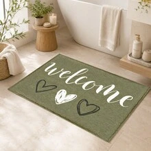 1pc Olive Green Heart Pattern Printed Faux Cashmere Kitchen Mat, Absorbent Kitchen Floor Mat, Kitchen Rug, Long Runner Mat, Sink Front Mat, Suitable For Kitchen, Bathroom, Entryway, Hallway, Laundry Room And Home Decor - Multicolor - View 9