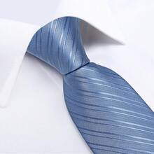 5Pcs Men Dusty Blue Striped Tie Pocket Square Cufflinks Boutonniere Tie Clip Set, Random Cufflink Pattern, Suit Accessories For Wedding - Dusty Blue - View 4