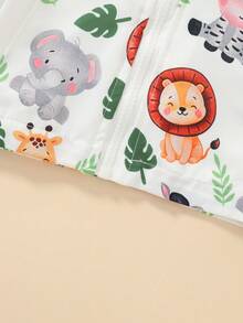 Infant Toddler Single Piece Hooded Zip-Up Jacket, Playful Jungle Lion Elephant Giraffe All-Over Print, Smooth Lightweight Fabric, Outdoor Travel, Spring Autumn - Multicolor - View 7