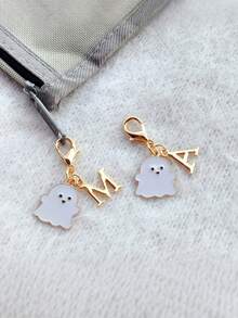 1Pc Mini Zinc Alloy Ghost Keychain, Cute Halloween Enamel Charm, White Ghost & Letter Pendant, Spooky Style, Bag Charm, Gift, Holiday Decor - Multicolor - View 7