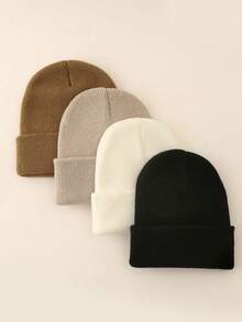 4 Pcs/Pack Solid Color Ski Hat Simple Knitted Hat Unisex Suitable For Daily Casual Wear - Multicolor - View 16