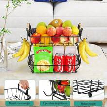 Frutero Para Cocina De 2 Niveles Y 2 Ganchos Para PláTanos, Cesta De Almacenamiento De Frutas Y Verdura, Frutero De Cocina Moderno, Organizador De Frutas Y Verduras De Hierro - Negro - Ver 5