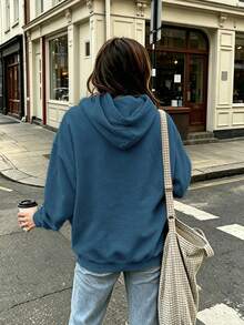 Autumn/Winter Women's Hooded Long Sleeve Peacock Blue Sweatshirt, Casual Daily Commute Party Sports Style Women's Top,Y2K Street Style Hooded Pullover - Peacock Blue - View 2