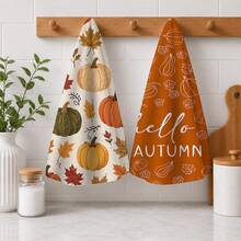 2/4/6pcs Autumn Printed Kitchen Towels, Watercolor Hand-Painted Style, Pumpkin & Maple Leaf Flat Pattern, Soft & Easy To Clean, Autumn Home Gift, Kitchen Accessories, Suitable For Autumn Kitchen Decor, Holiday Home Decoration, Baking, Cooking - Multicolor - View 4