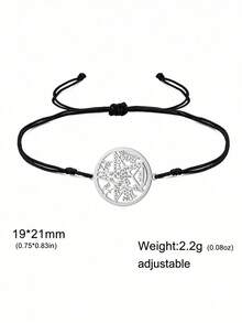 LIKGREAT 1pc Men's Fashion Vintage Pentagram Hollow Round Charm Adjustable Red & Black Braided Bracelet, Minimalist Couple Niche Versatile Hand Accessory - Bracelet Series - View 14
