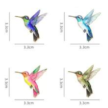 1pc/4pcs Healing Style Creative Colorful Hummingbird Alloy Exquisite Lively Backpack Pin Brooch Enamel Printed Bird Badge Gift - Multicolor - View 5