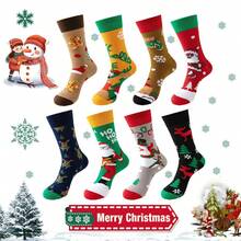 Men Women Christmas Crew Socks, Festive Red Long Holiday Socks, Plus Size Soft Casual Socks, Zhuji Made Warm Knit Socks, Daily Wear Christmas Gift Socks For Family Party Home Decoration - Multicolor - View 2