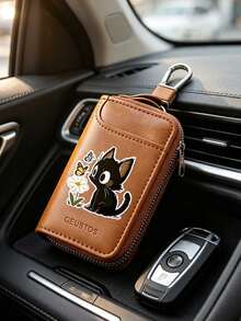 Unisex Multi-Function Key Pouch, Key Ring, Zipper Key Storage Bag, Smart Home Small Key Bag, PU Leather Key Card Holder, Car Key Storage Bag, Car Key Ring, Portable Compact Key Bag, Cute Black Cat Floral Pattern Zipper Key Bag, Multi-Slot Mini Key Bag, Portable Card Storage Bag, Can Store Keys, ID Cards, Bank Cards, Earphones, Etc., Compact And Portable, Suitable For Home, Travel, Car, Daily Commute, Ideal Gift For Birthday, Holiday, Christmas, Thanksgiving, New Year - Multicolor - View 5