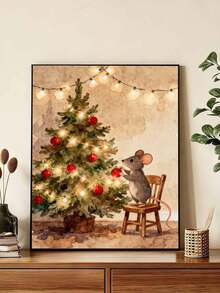 DIY Cute Little Mouse Decorating Christmas Tree (Frameless 8x12 / 16x20 Inches) Paint By Numbers Kit (Acrylic) Arts & Crafts For Adult Beginners, Festive Home Wall Decor, And Holiday Season Gifts - Sets - View 4