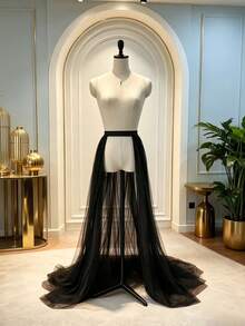 1 pc Rok Luar Tulle Lepas Pasang 150 cm 2/4 Lapis Gaya Gothic Fairycore dengan Bagian Depan Terbuka dan Ekor Panjang untuk Halloween, Cosplay, Pesta, Festival, dan Pemotretan - MultiWarna - View 9