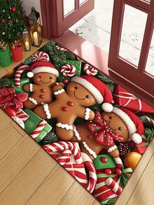 1pc Christmas Gingerbread Man Pattern Door Mat, Faux Cashmere Material, Machine Washable Bathroom Rug, Suitable For Indoor/Outdoor Entryway, Kitchen, Bedroom, Hallway, Balcony And Other Areas, Home Decor Carpet, Christmas Decoration, New Year Decoration - A - View 3