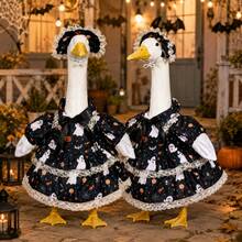 Halloween Ghost Goose Costume, Cute Spooky Porch Goose Outfit With Lace Dress, 23 Inch Goose Statue Decor For Front Door Yard Lawn Halloween Party - Multicolor - View 7