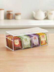 Caja de almacenamiento de bolsas de té de 1 compartimento con tapa abatible, caja de almacenamiento de té transparente apilable, caja de almacenamiento de bolsas de té de plástico de 4 compartimentos, adecuada para cocina y encimera - transparente - Ver 12