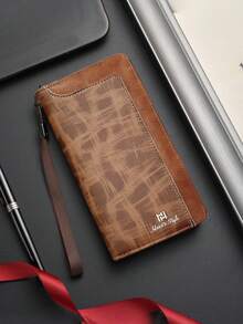 HOVI'S Men's Vintage Textured Zipper Clutch Bag Long Wristlet Large Capacity Multi-Card Slots Phone Storage - Khaki - View 6