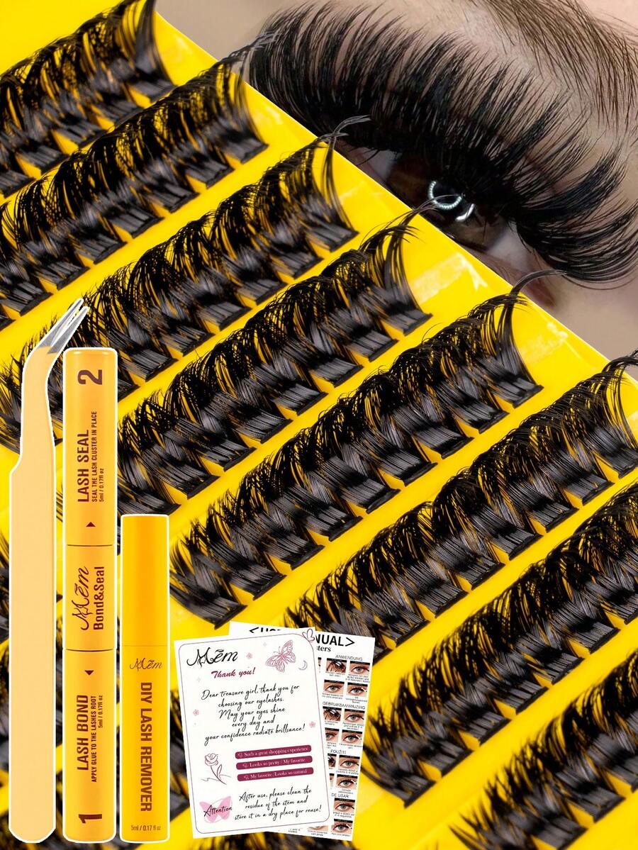 MEM A Set Of 180 Segmented D-Curl Individual False Eyelashes-Including Glue, Remover, And Tweezers-Perfect For DIY Application At Home; Creates A Thick, Voluminous Look That Effectively Enhances And Enlarges The Eyes. Ideal For Halloween.