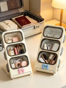 Bowknot 3‑Tier Slanted Makeup Brush Holder, Dust‑Proof Large Capacity Desktop Cosmetic Organizer, Portable Travel Storage Box For Lipstick Pens Markers, Brushes Not Included,Suitable For Desk, Office, Craft Room - Multi-Functional Storage Box - Multicolor - View 4