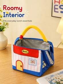 Cute House-Shaped Lunch Bag, Polyester Material, Striped Pattern, Portable Handheld Tote Bag, Suitable For Women And Girls, Office, School, Picnic, Travel, Daily Use, Spring/Summer Outdoor Activities - Multicolor - View 5