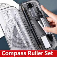 8-Piece Transparent Plastic Geometric Compass And Ruler Set - Durable Drawing Tool Set, Includes Protractor, Triangle Ruler And Eraser, Suitable For School And Art Projects - Sets - View 3