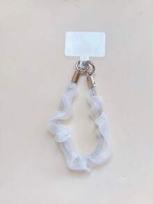 Sweet Ruffled Organza Rhinestone Beaded Phone Wrist Lanyard, Elegant Sheer Mesh Lace Anti‑Lost Hand Strap With Metal Clasp, Cute Girls Decorative Phone Chain, Universal Portable Accessory For Phone & Earbud Case, Multiple Pastel Colors Available, Phone Case Not Included - Multicolor - View 13