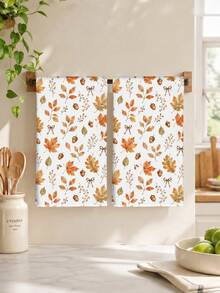 2pcs Minimalist Autumn Fallen Leaves & Maple Fruit Pattern Kitchen Towels, Soft Polyester Dish Cloths, Suitable For Kitchen Decor, Kitchen Cleaning, Holiday Party Decoration, Kitchen & Bathroom Supplies, Home Essentials, Home Decor, Housewarming Gift - Multicolor - View 7