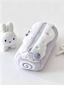 Swiss Roll Shaped Plush Pencil Case, Large Capacity Sweet Style Makeup Bag, Suitable For Daily Study And Office Supplies Storage - Multicolor - View 5