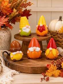 5Pcs Autumn Gnome Decorations, Pumpkin Corn Harvest Gnome Figurines For Table Shelf Mantel Seasonal Home Decor - Dwarf Figurine - View 4