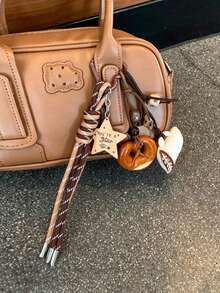 Cute Salted Pretzel Coffee Cup Keychain, Bag Decoration, Wooden Star Pendant Bag Charm, Bag Accessory, Aesthetic Braided Rope Key Accessory, Suitable For Backpacks And Handbags - Multicolor - View 8