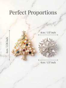 1pc Luxurious Christmas Brooch (Christmas Tree Or Snowflake Design); Suitable For Christmas Parties, Festive Accessories, Party Favors, And Holiday Decorations. - Multicolor - View 8