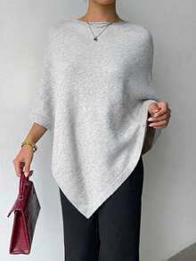 Fashion Solid Color Ribbed Shawl, Casual Autumn/Winter - Light Gray - View 3