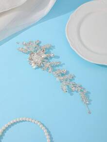 3pcs Bohemian Style Rhinestone Flower & Leaf Hair Accessories Bridal Side Headpiece For Wedding Styling - Silver - View 4