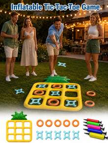 Inflatable Ring Toss Game Set, Reusable Portable Easy-To-Operate Giant Inflatable Pineapple Tic Tac Toe And Toss Game, Suitable For Beach Camping Garden Holiday Outdoor Fun Backyard Activities Party Back To School Gift, Fits Adults Teens Families 2-10 Players - Tic-tac-toe - View 1