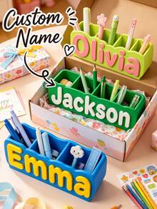 Personalized Name Desktop Pen Holder, Desktop Organizer, Suitable For Office, Classroom, Library, Desk, Bookshelf. Ideal Gift For Friends, Family, Teachers, Classmates. Birthday Gift, Anniversary Gift, Christmas Gift, Back To School, Graduation Gift. - Multicolor - View 2